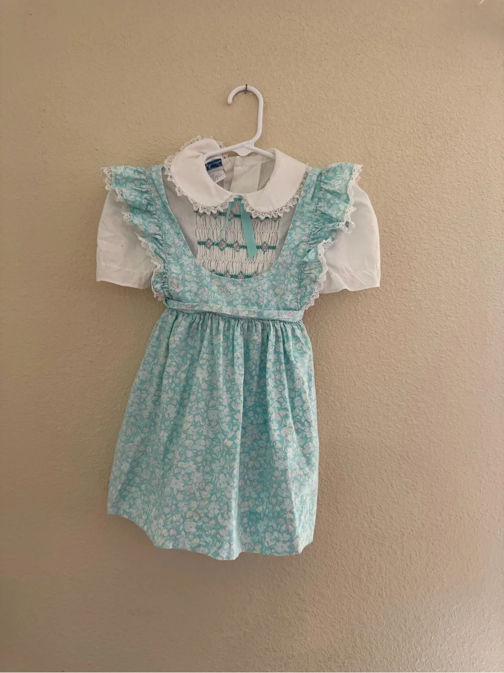 Classic Floral Smocked Mint & White Girls' Formal Dress